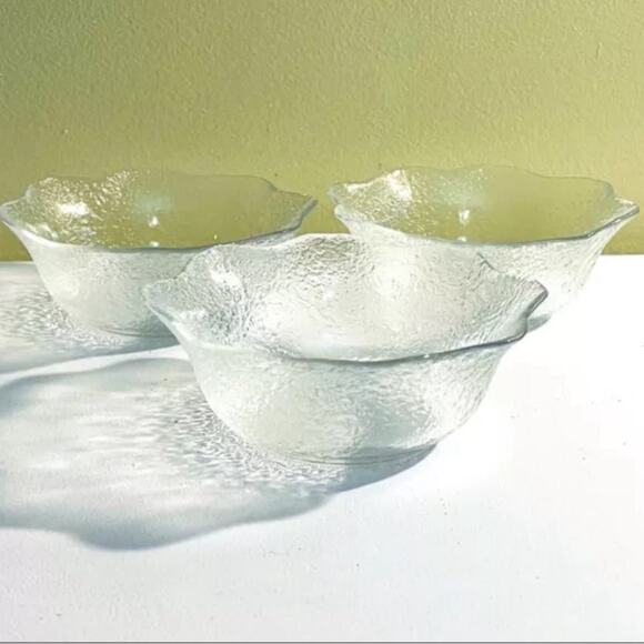 3 Vtg Ice Block Textured Arcoroc Glass Bowls Fruit Dessert Candy Bowl - Picture 2 of 5